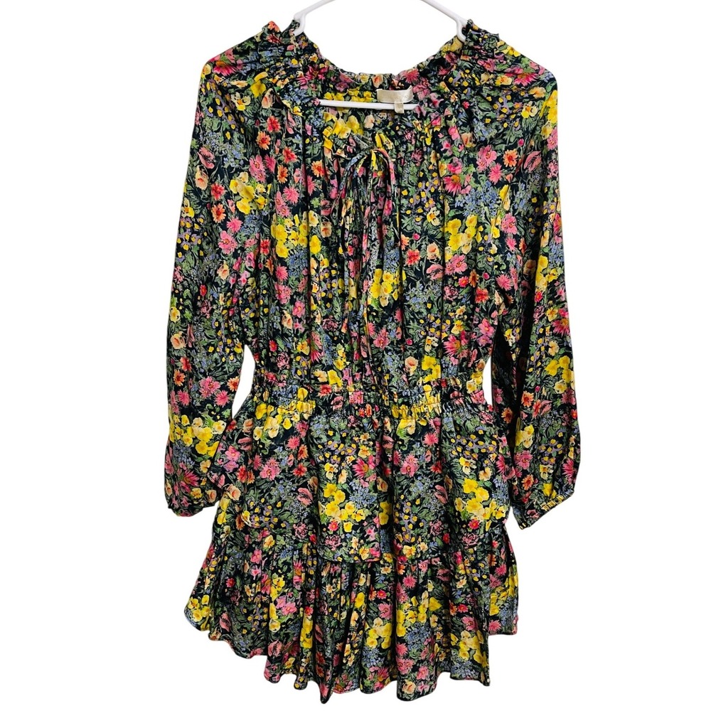 LoveShackFancy Popover Dress Night Sky Glow‎ Floral Ruffle Mini Dress S Fairy